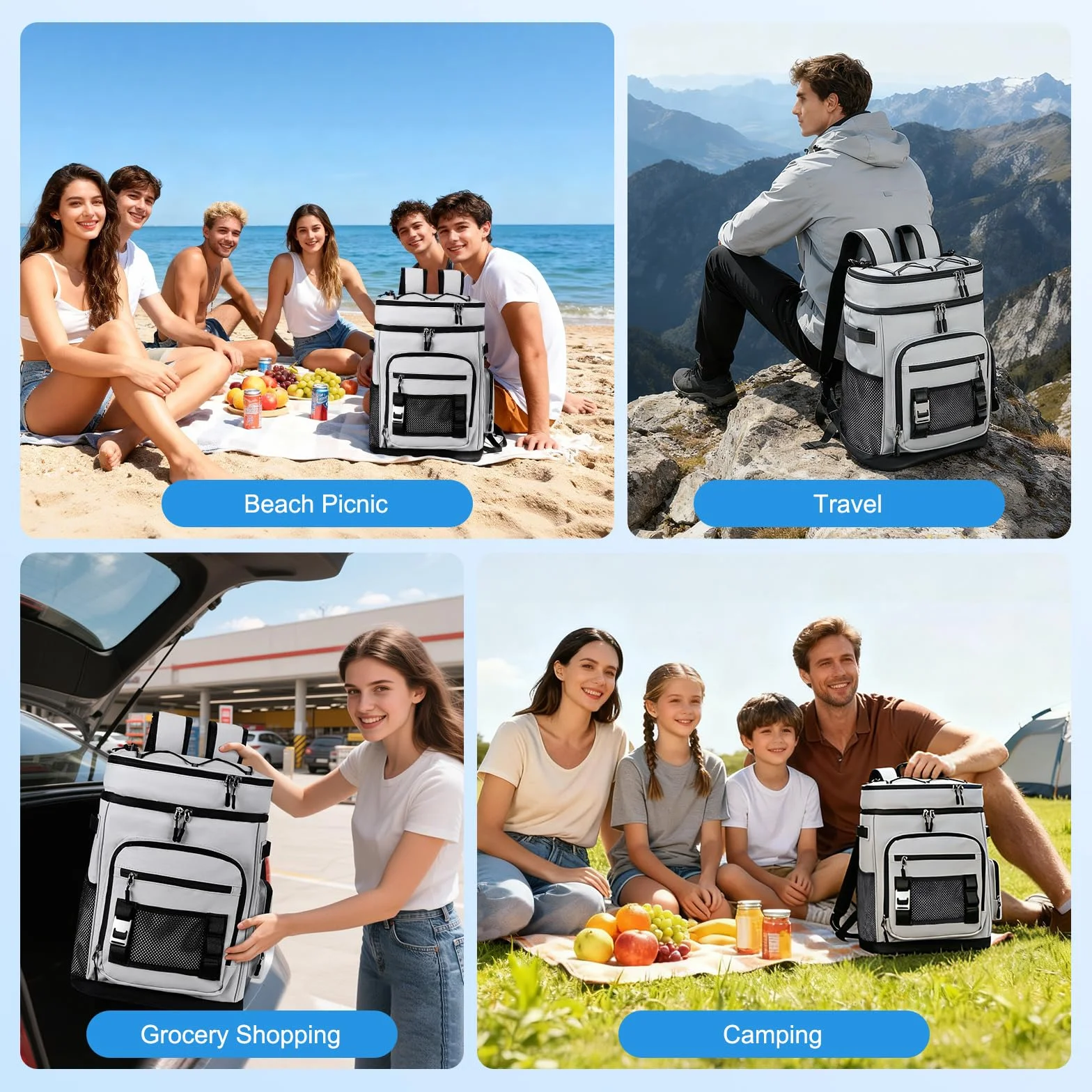 Zaino refrigerante grande da 30 l, con scomparto frigorifero, grande zaino termico, impermeabile, isolato, borsa da picnic a prova di perdite, pieghevole, borsa frigo portatile per barbecue, picnic