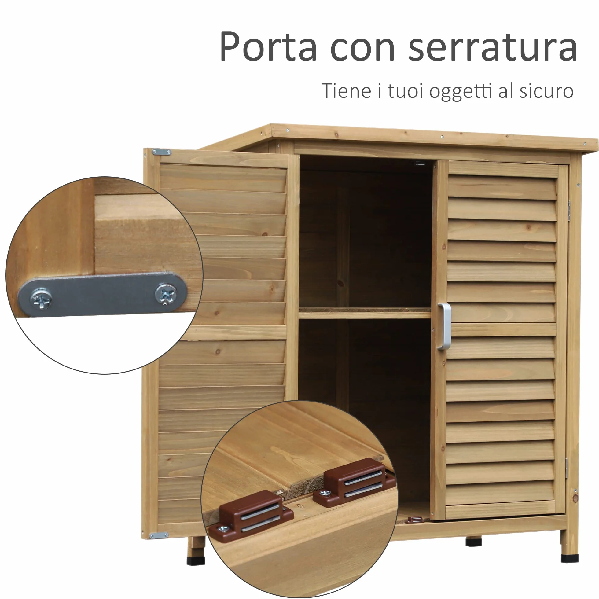 Outsunny Armadio da Esterno Casetta da Giardino Legno Abete Capanno Attrezzi Tetto Bitume Impermeabile 87x46.5x96.5cm