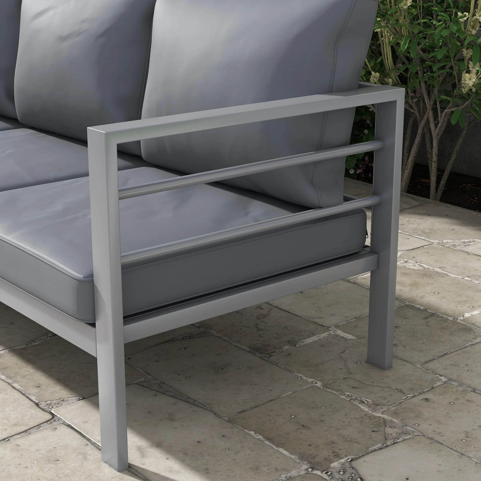 Outsunny Divano da Giardino 3 Posti in Alluminio con Cuscini per Seduta e Schienale, Divano Moderno, 185x66x64 cm, Grigio