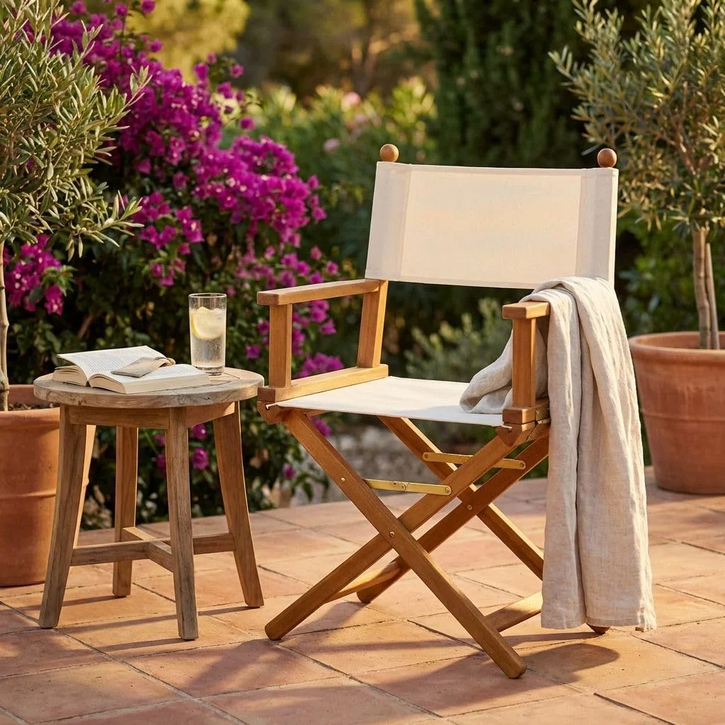 Milani Home Poltrona da Giardino Pieghevole Legno di Acacia con Braccioli Seduta Ecrù