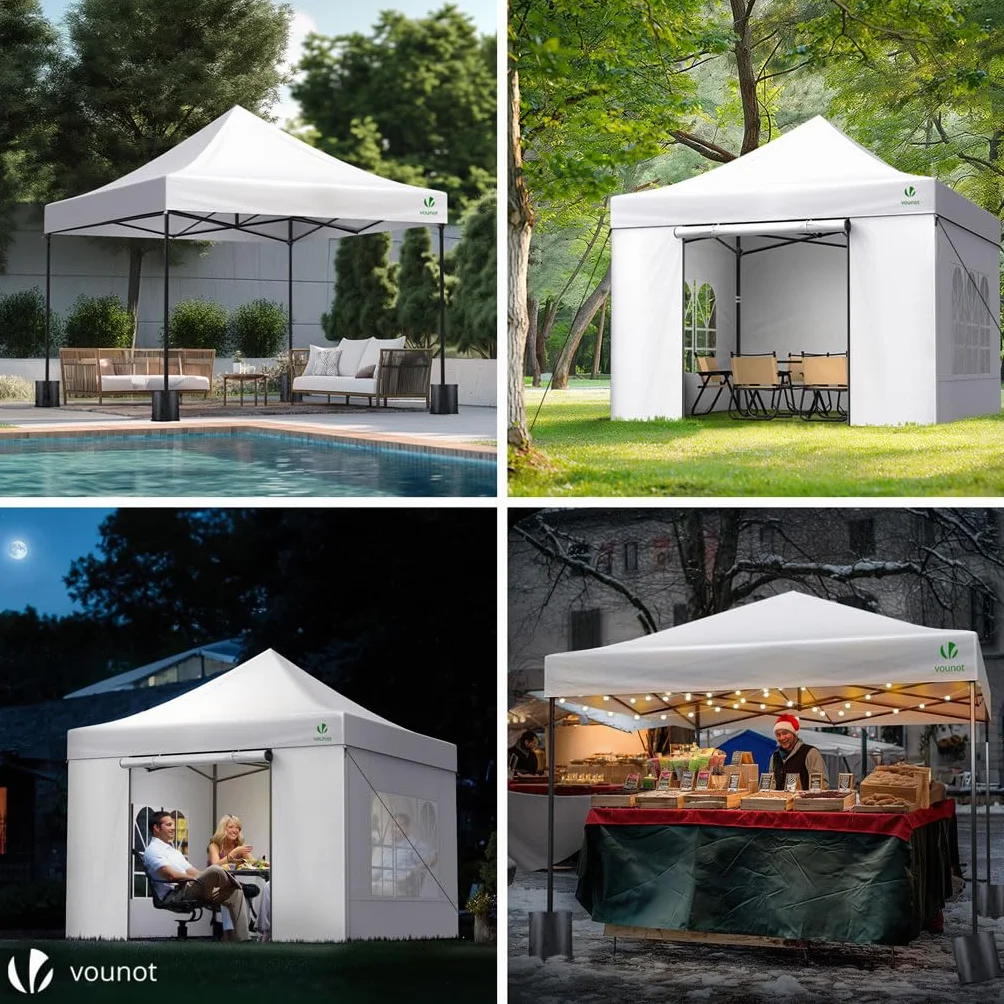 VOUNOT® Gazebo 3x3m Pieghevole con 4 Parti Laterali, Bianco