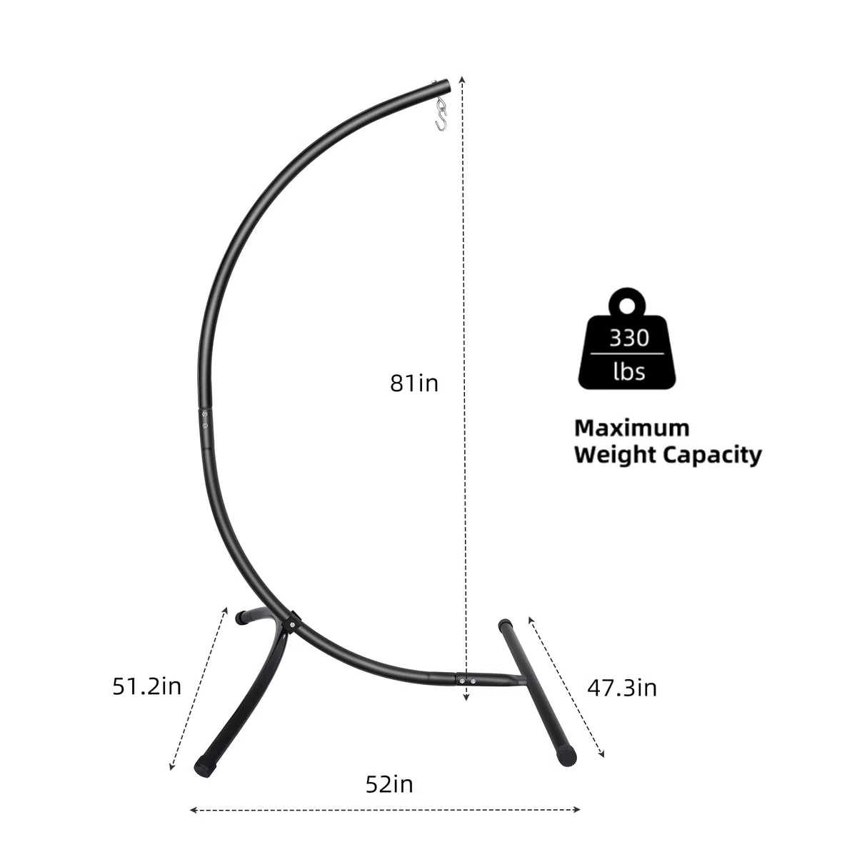 Goutime Sedie a dondolo Supporto per amaca,Sostegno per Sedia Sospesa,Supporto per Appendere Sedile Sospeso Dondolo, Carico Fino 158KG, Acciaio, Sospesa supporto dondolo,Solo stand（Nero ）