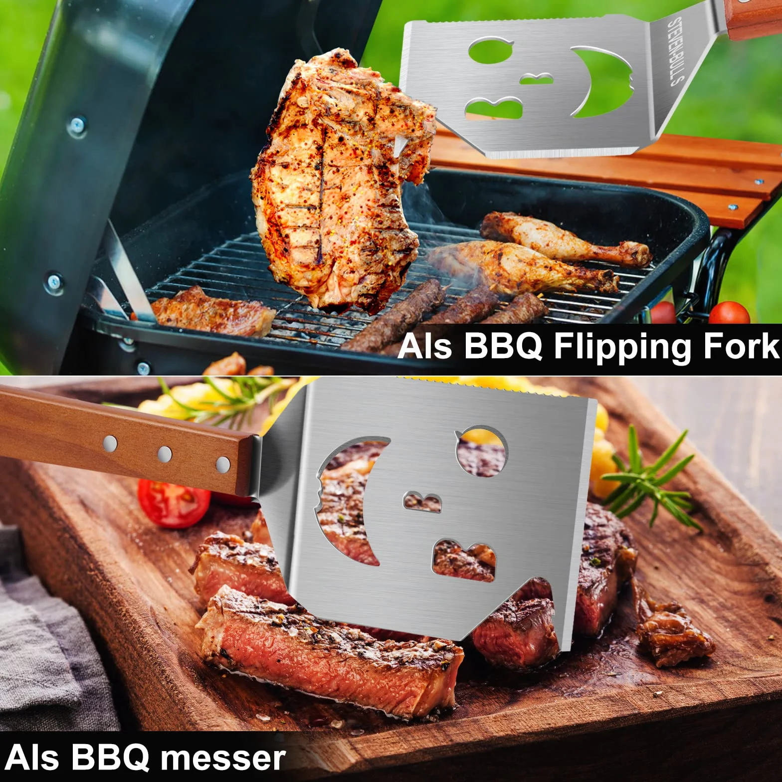 STEVEN-BULL S Spatola Barbecue 7 in 1, Utensili Barbecue Unici, Accessori Barbecue per Campeggio Esterno, Barbecue, Regali per Uomo