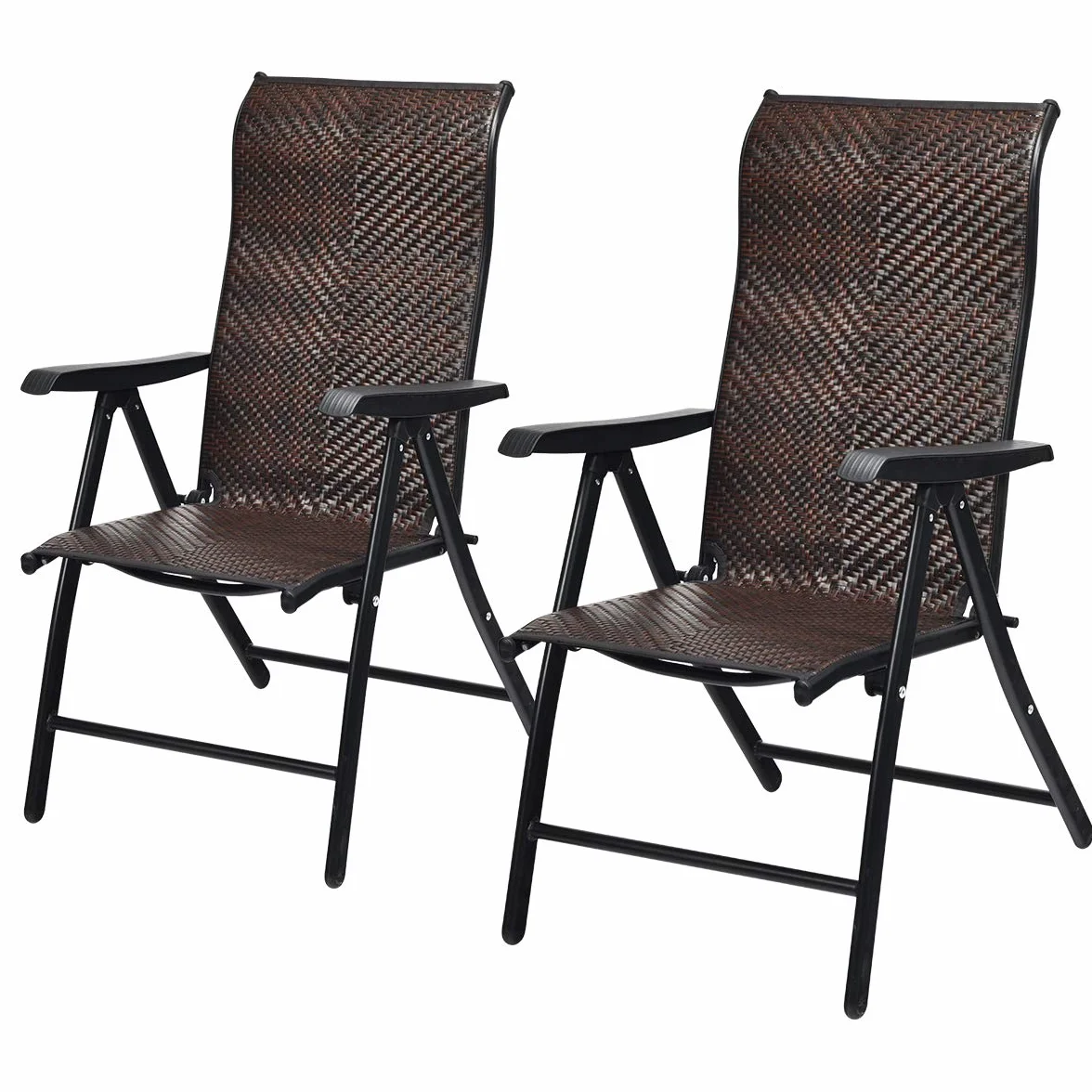 GIANTEX Set di 2 sedie da giardino in rattan con schienale regolabile, sedia pieghevole da giardino, sedia da pranzo, ergonomica, con braccioli, per giardino, balcone