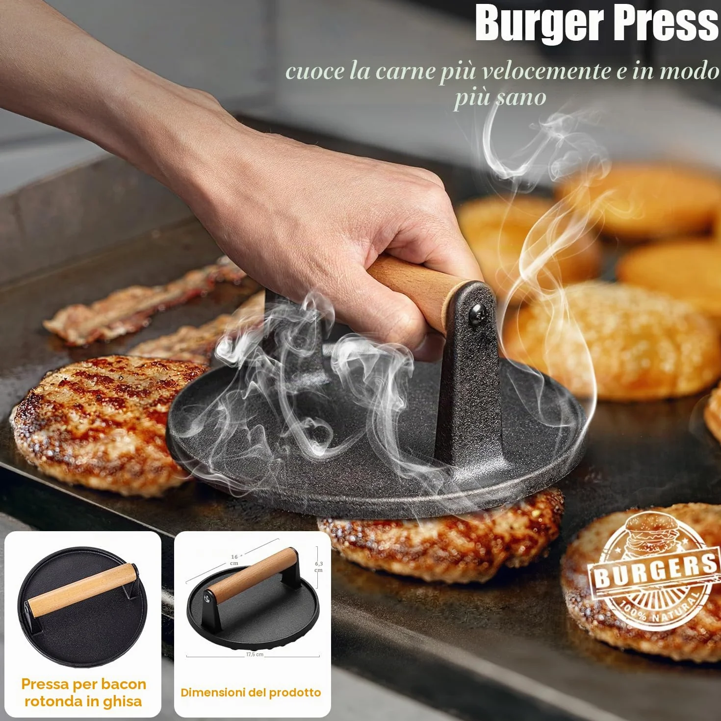 Grilliance 27PCS Griglia Set di Spatola Plancha Accessori per Uomini, Kit Utensili Barbecue Teppanyaki Acciaio Inox, Professionale Hibachi Smasher Burger set Regalo con Hamburger Pressa, Patty Maker