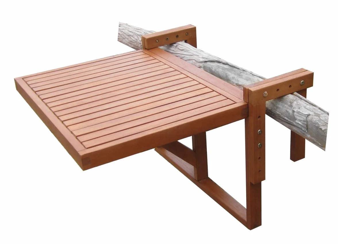 Tavolo pieghevole da balcone in legno di eucalipto 60 x 45 cm da appendere alla ringhiera