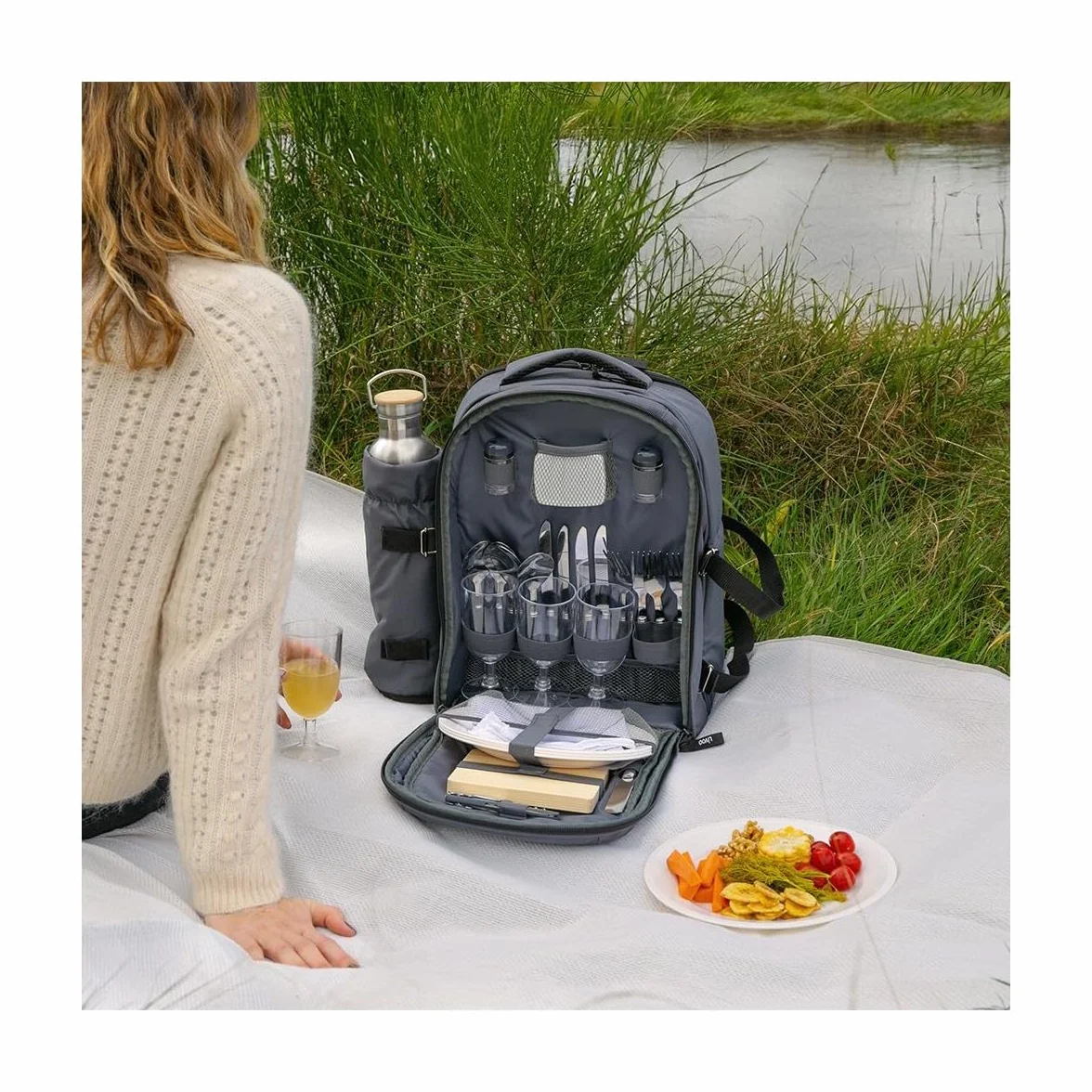Livoo – Zaino Picnic 4 Persone SEP149 – 11L, 600D, Coperta Picnic Inclusa, 30 Accessori