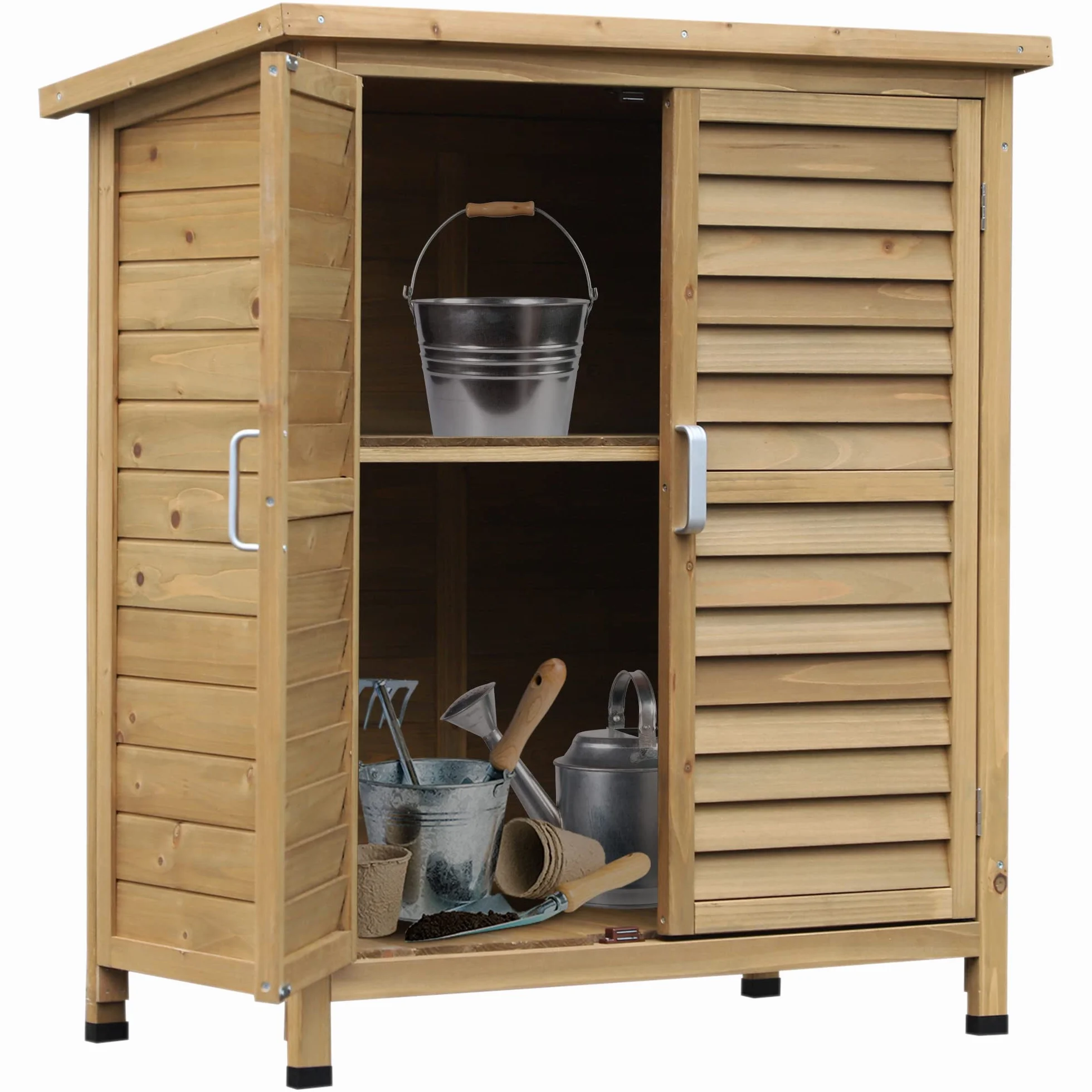Outsunny Armadio da Esterno Casetta da Giardino Legno Abete Capanno Attrezzi Tetto Bitume Impermeabile 87x46.5x96.5cm