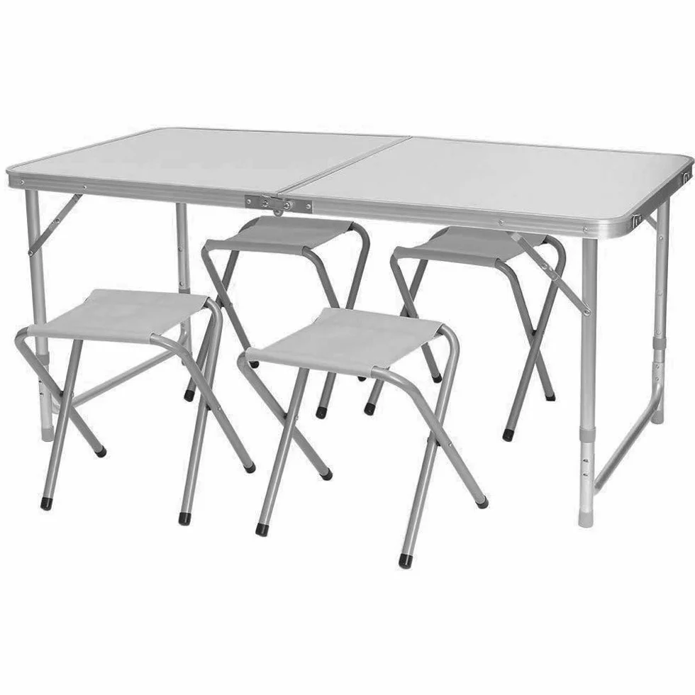 BAKAJI Set Tavolo Pieghevole 120x70 cm con 4 Sgabelli da Pic Nic per Campeggio Spiaggia