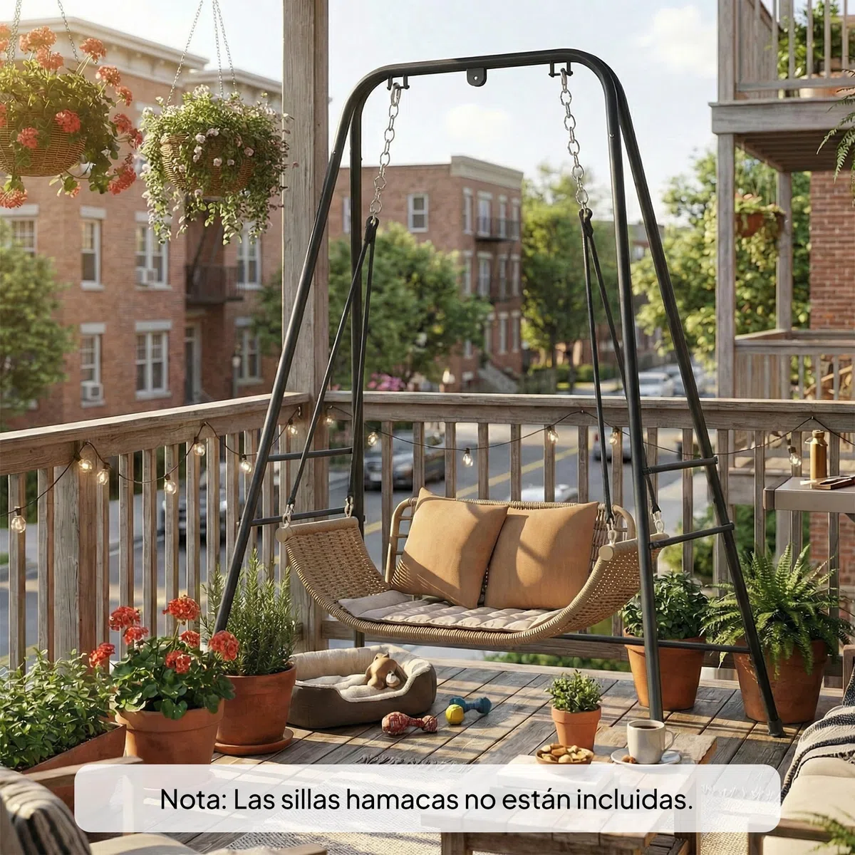 Outsunny Supporto per sedia sospesa e amaca, 183 cm, supporto per altalena con struttura in acciaio, cuscinetti antiscivolo e 2 moschettoni, per interni ed esterni, carico 150 kg, nero