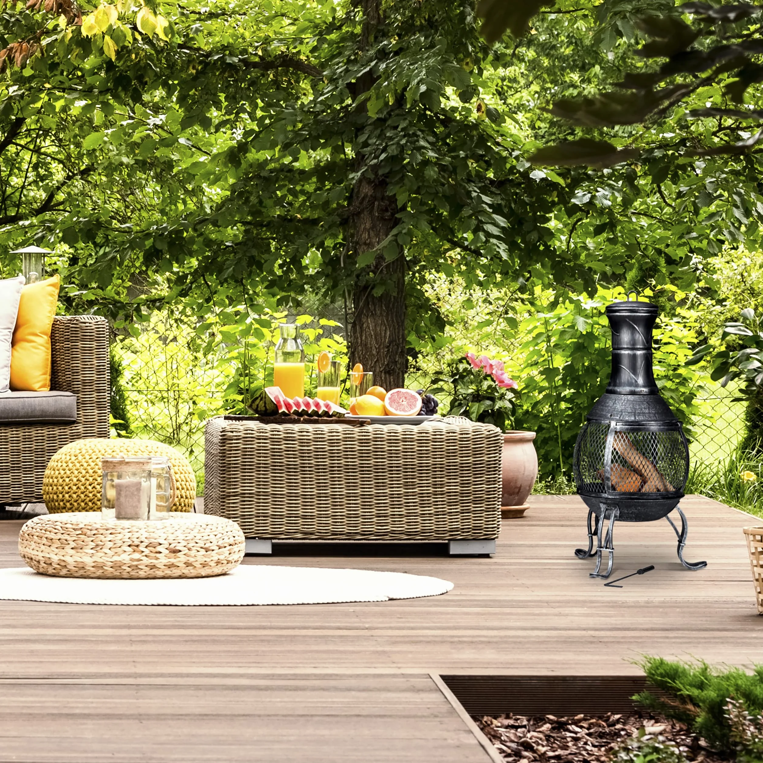 Forno Azteco Relaxdays Camino da Giardino HLP 88x42x42 Acciaio Argentato con Griglia Parascintille e Coperchio