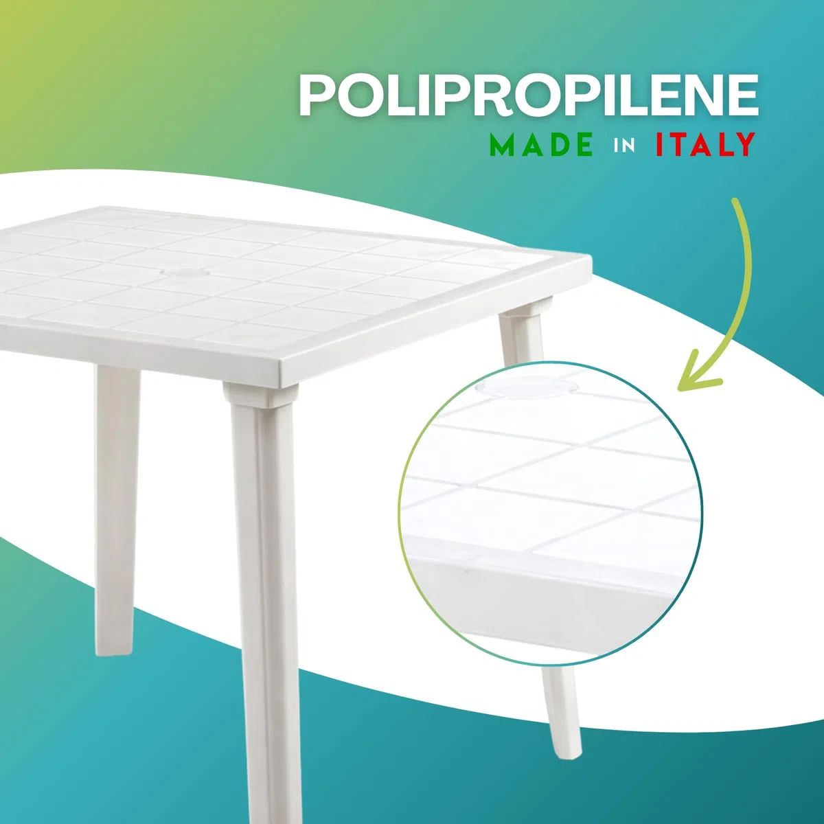 PALUPLUS Tavolo Quadrato da Giardino in Plastica colore Bianco, Misura 80x80x72 cm, Tavolino con 4 Gambe in Polipropilene, Arredo per Esterno, Terrazzo, Balcone, Patio, Made Italy -WEEK595F -5,5