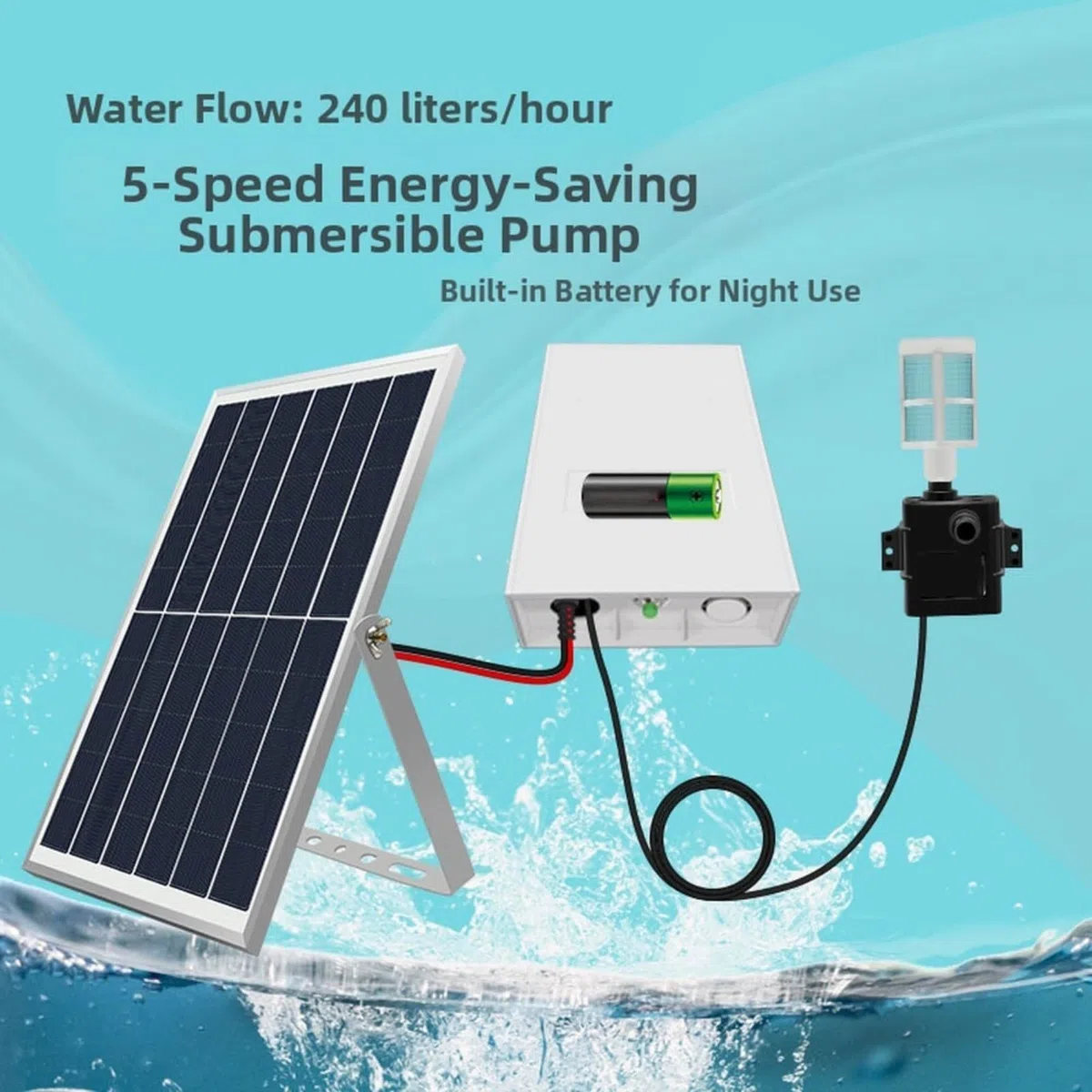 Pompa dell'acqua solare 9V 6W 10W con batteria e pannello solare regolazione a 5 velocità