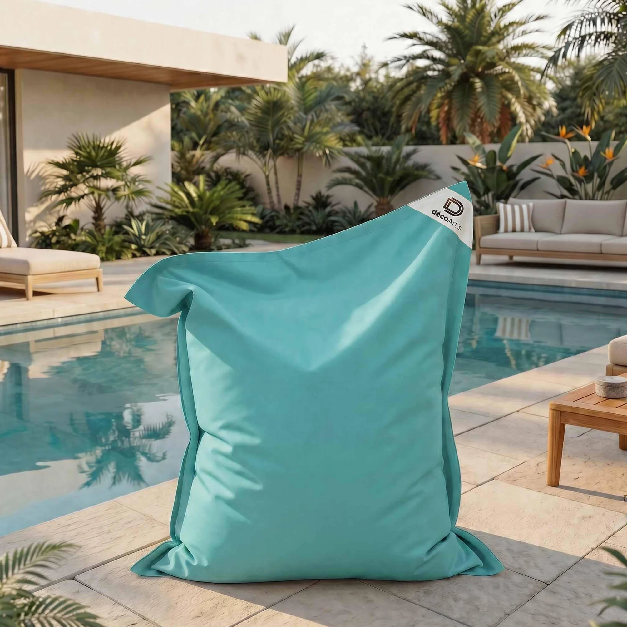 Fodera per pouf gigante XXL 180 x 140 cm blu caraibico resistente ai raggi UV sfoderabile