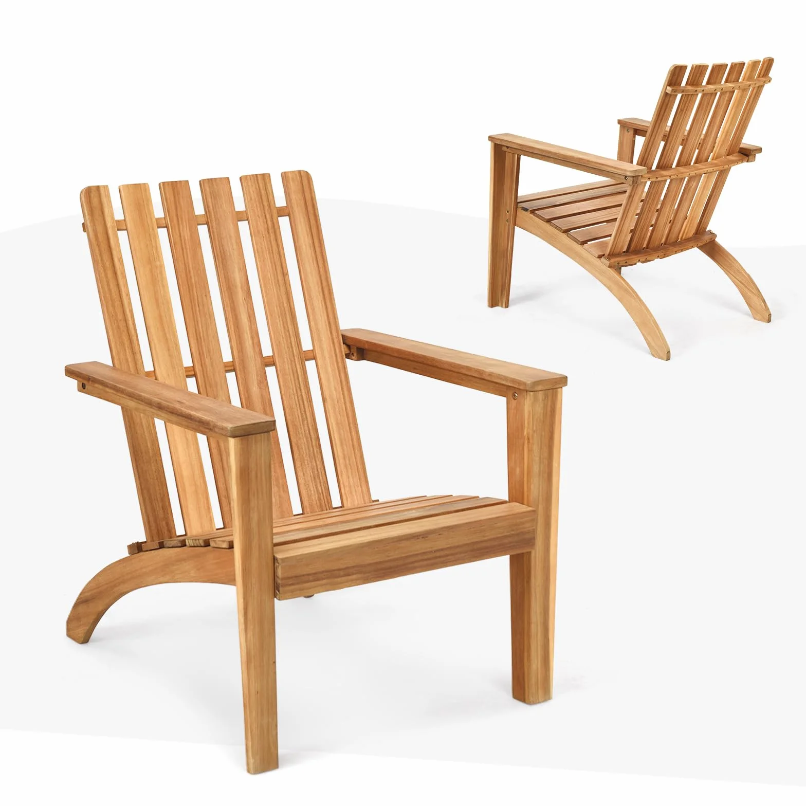 KOMFOTTEU Adirondack - Sedia da giardino in legno di acacia, con schienale e braccioli, ergonomica, da giardino fino a 160 kg, per balcone, giardino, spiaggia (naturale)