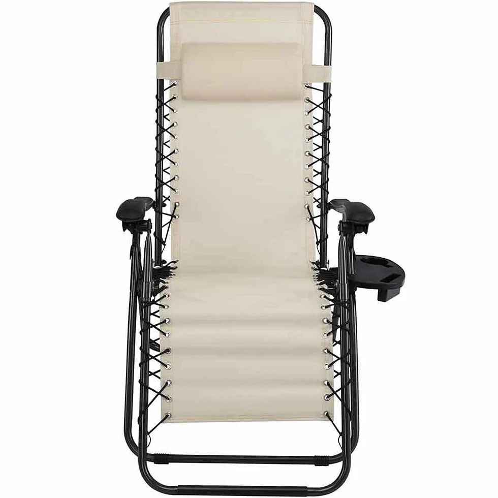 BAKAJI Sedia gravità Zero Sdraio da Giardino Poltrona Relax Pieghevole Salvaspazio con Vassoio Tubolari Acciaio 22mm Reclinabile Tessuto in Texilene Traspirante Terrazzo Piscina Esterno (Beige)