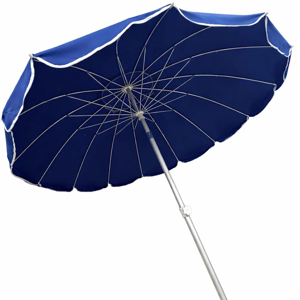 DANYX Ombrellone Mare 220 cm Antivento UV50+ 16 Stecche Fibra di Vetro Palo Alluminio Inclinabile Airvent