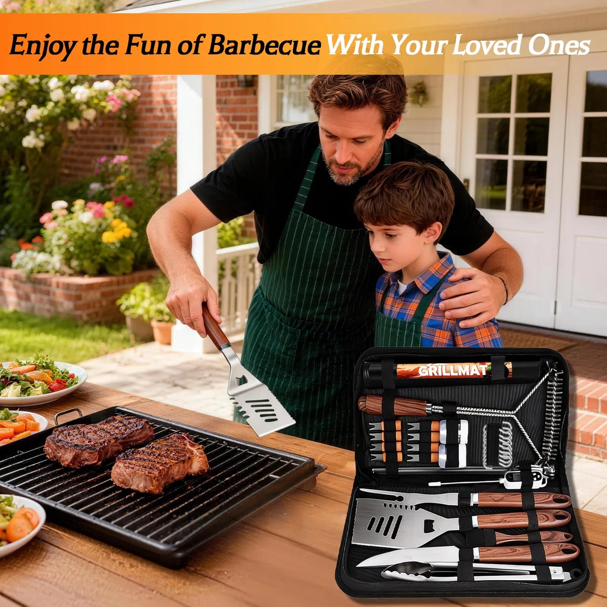 31 Pezzi Set Accessori Barbecue Professionale,Kit Barbecue con Borsa Porta Attrezzi Barbecue,Attrezzi Barbecue in Acciaio Inossidabile,Regalo per Uomo,per Campeggio,Picnic (31 Pezzi)