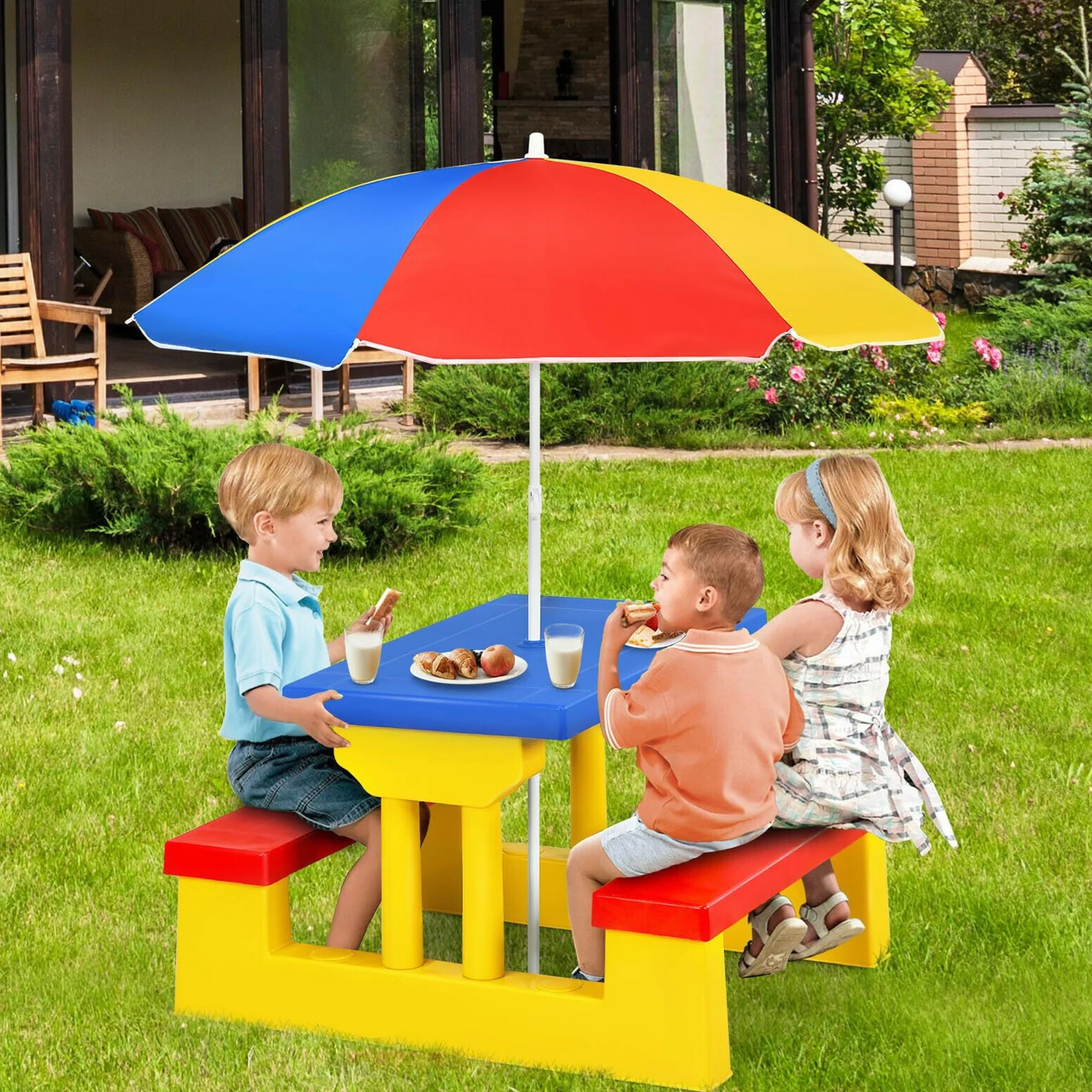 COIL Tavolo da Giardino per Bambini con Panche e Ombrellone Rimovibile