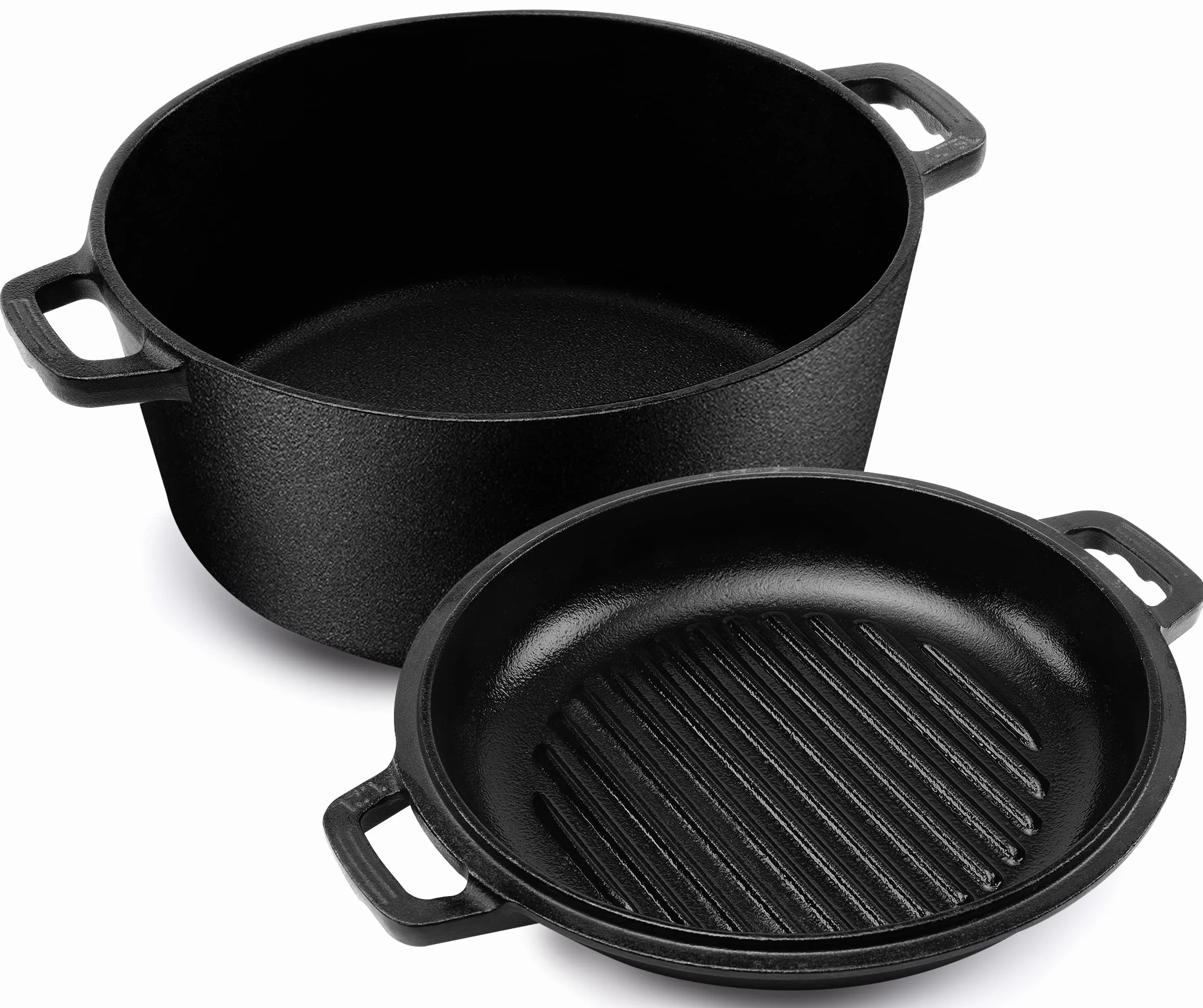 Kichly 2 in 1 Forno Olandese In Ghisa Pre-Stagionato Con Coperchio/Griglia A Doppia funzione - Cuocere Al Forno Friggere Arrostire Stufare E Grigliare - Cucina Interna Ed Esterna, EU1411