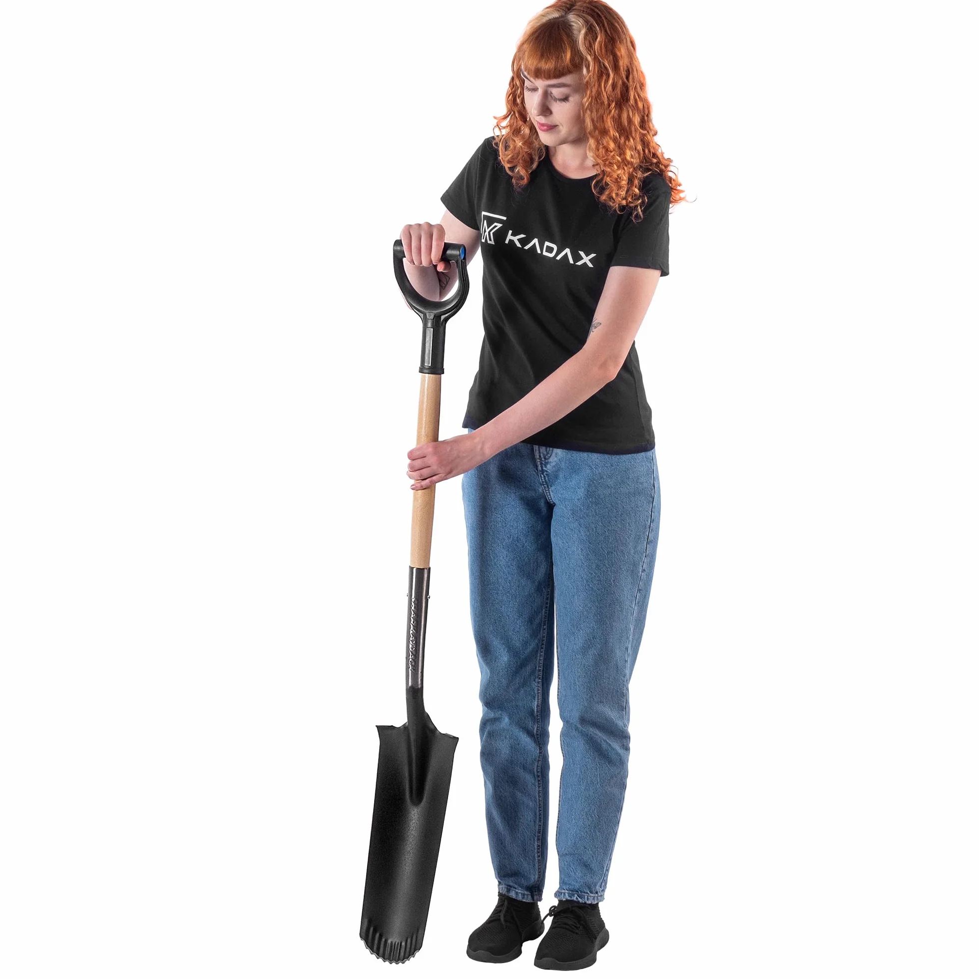 KADAX Pala per drenaggio, pala con manico a D e manico, leggera pala per drenaggio con denti, pala da giardino ergonomica, vanga per foro, 124 x 14 cm