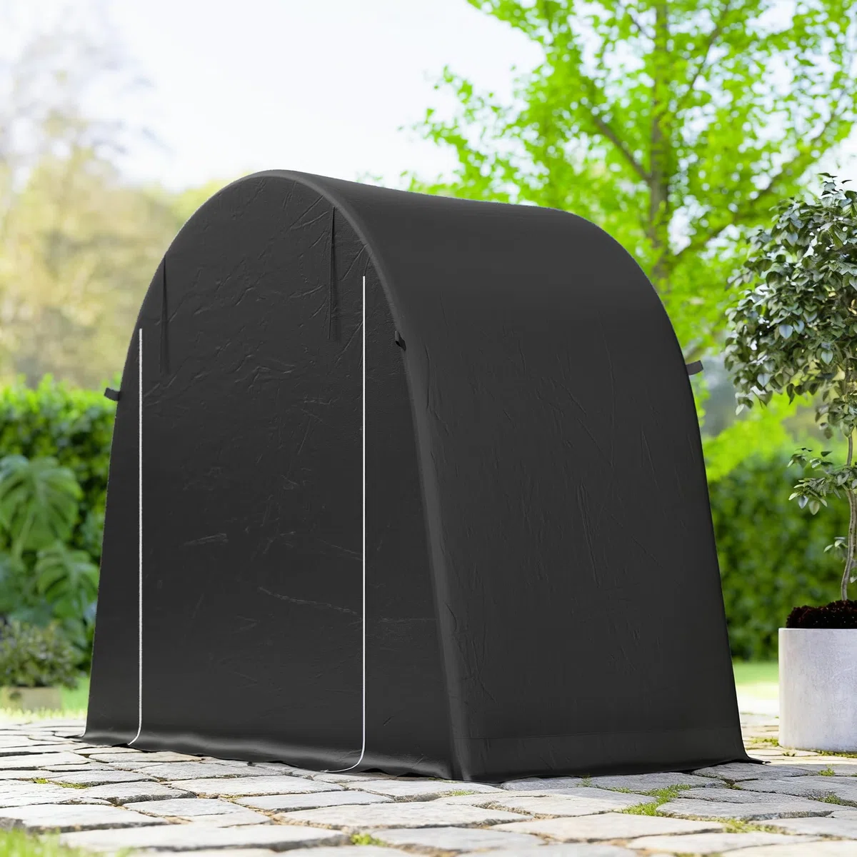 Outsunny Tenda Garage per Biciclette da Esterno Impermeabile 245x120x200 cm Capanno da Giardino con Ingresso con Zip per Attrezzi in Metallo Zincato e Tessuto PE Grigio Scuro