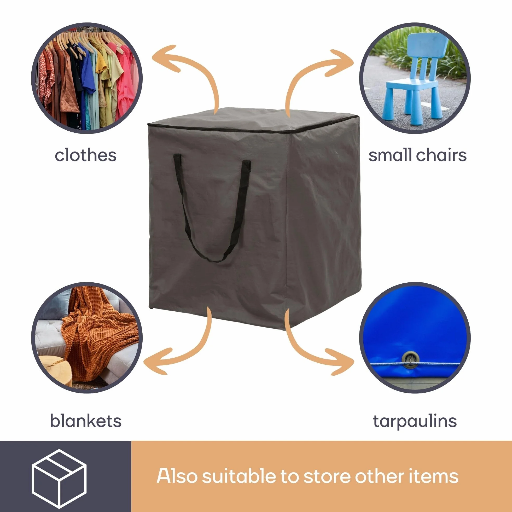 Perel Copertura per cuscini da esterno 75 x 75 x 90 cm, borsa porta cuscini impermeabile, sacca anti UV con maniglie per cuscini da giardino e lounge