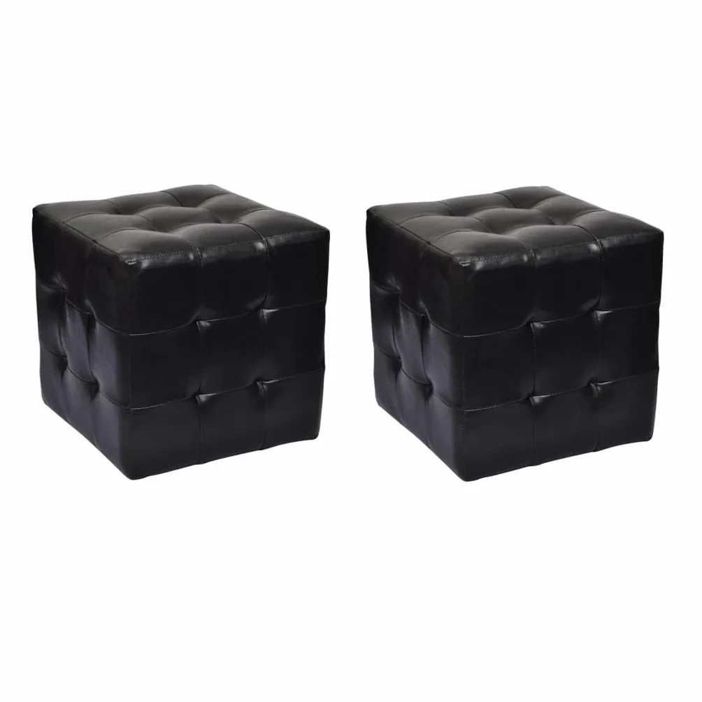 vidaXL Pouf a Cubo Nero in Pelle Artificiale Eco Poggiapiedi Imbottito