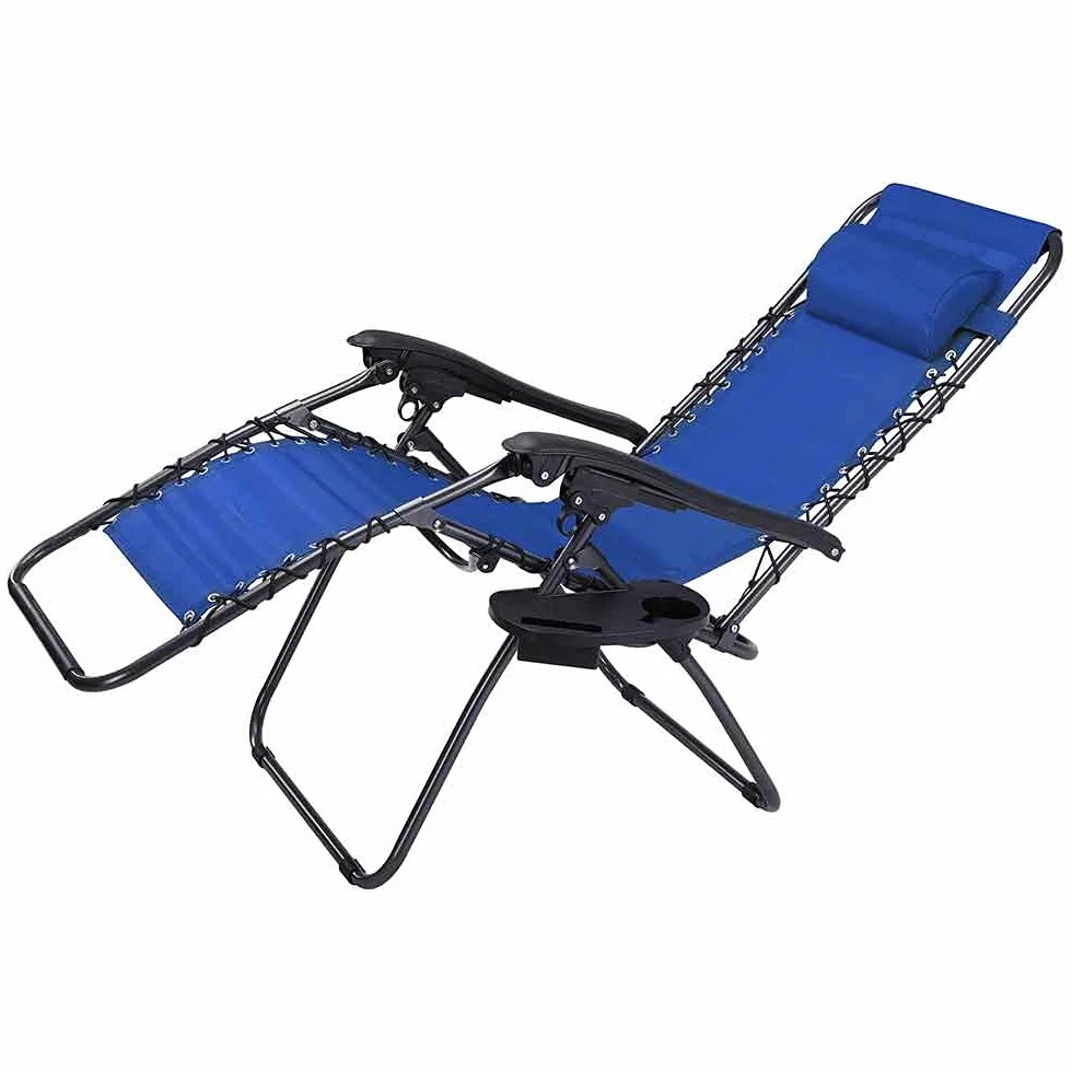 BAKAJI Sedia a Gravità Zero Pieghevole Salvaspazio con Vassoio Acciaio 22mm Reclinabile Texilene Blu