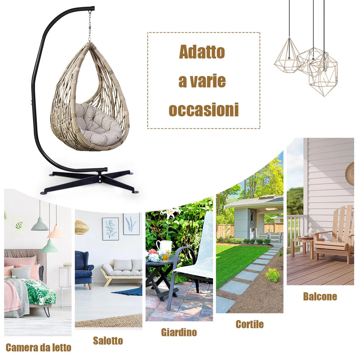 COSTWAY Supporto per Amaca a Sedia a Forma di C, Sostegno per Sedia in Acciaio, Carico Massimo di 150 kg, Nero (Solo Telaio, Senza Amaca a Sedia)