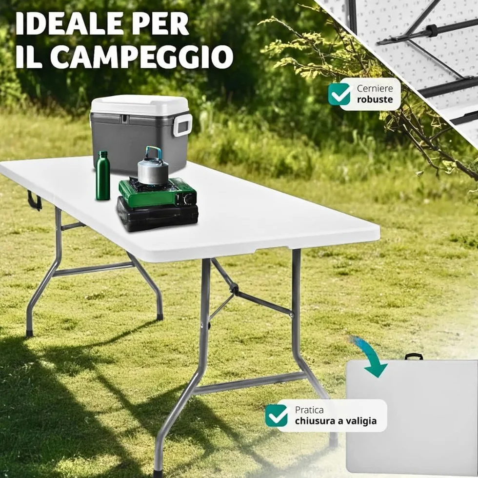 PALUPLUS Tavolo Catering Rettangolare a Valigetta Bianco 180x71x74 cm Tavolo Pieghevole Resina Metallo