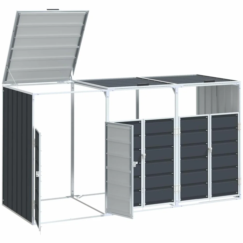 vidaXL Copribidone con Ruote per 3 Bidoni Antracite 216x81x115 cm Acciaio