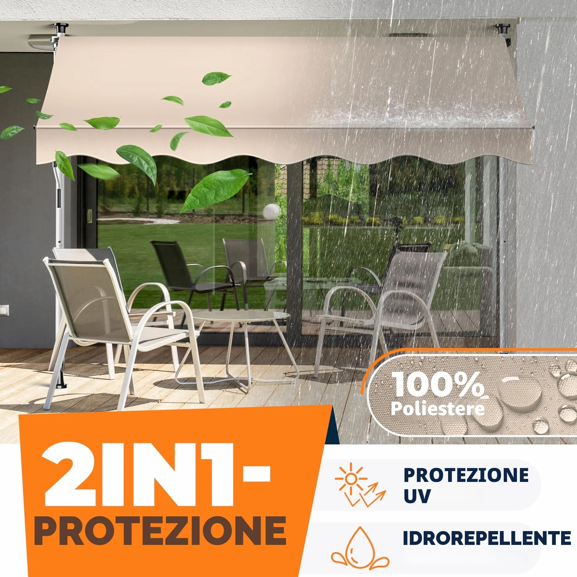 KESSER® Tenda da Sole a Morsetto con Manovella per Balcone, Regolabile in Altezza, Idrorepellente, Protezione Solare, Beige, 350cm