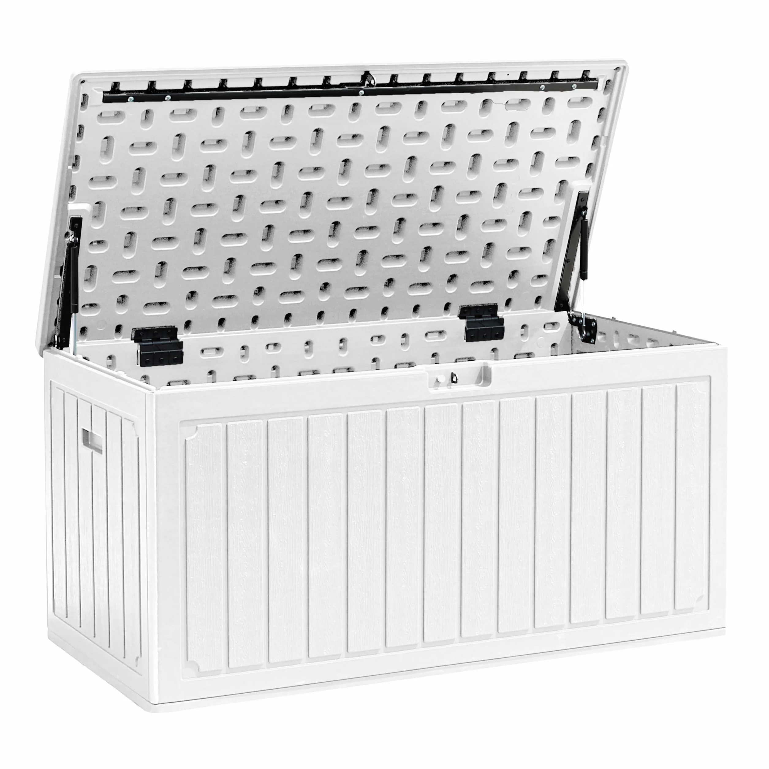 Baule da Esterno Impermeabile in Resina Cassapanca Contenitore XXL con Pistoni Bianco 113x58x58 cm