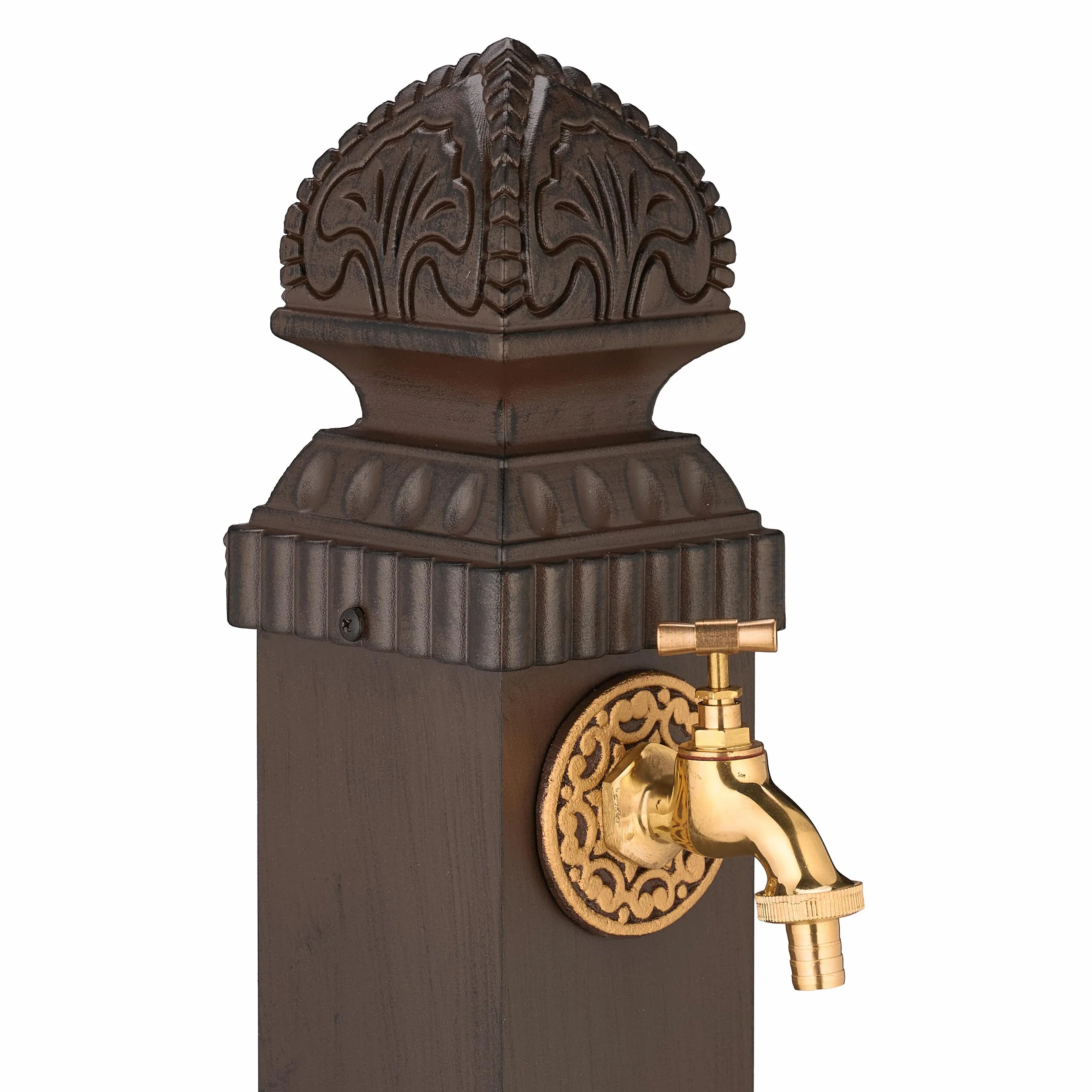 Relaxdays Fontana da Giardino in Stile Antico, Fontanella a Colonna con Rubinetto Esterno, HLP: 81x21x24,5 cm, Marrone