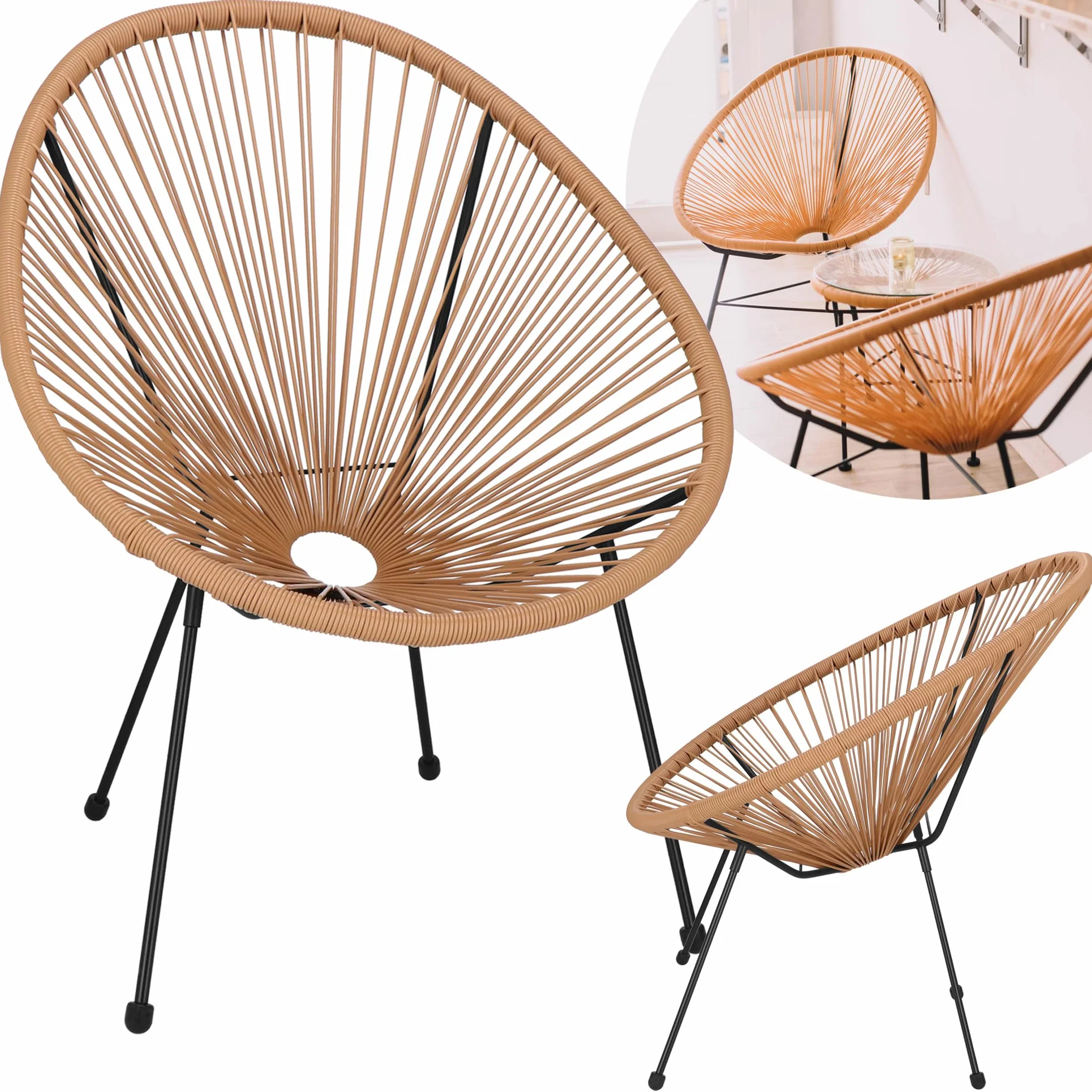 SPRINGOS Sedia da giardino Acapulco in rattan PE 73 x 40,5 x 87 cm