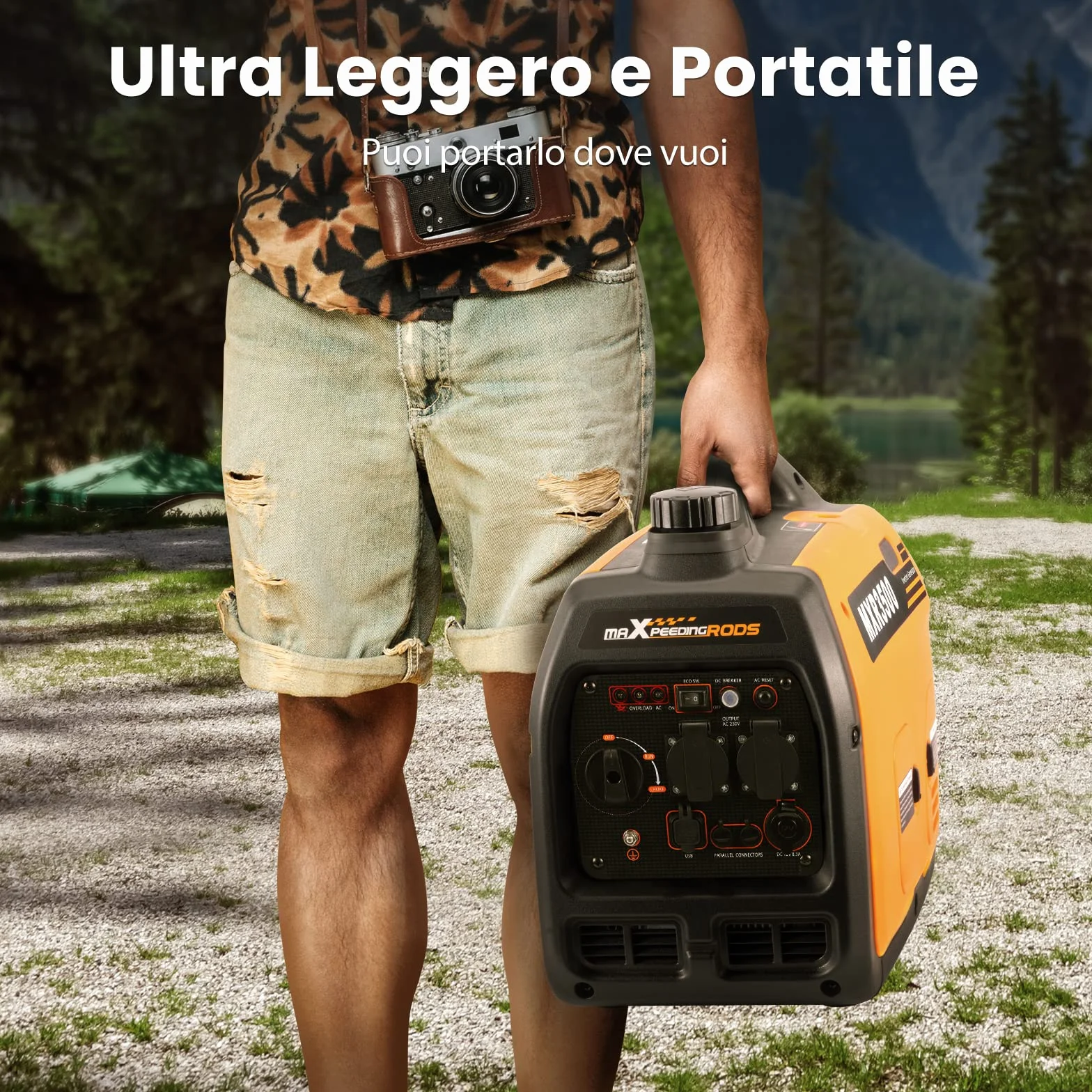 maXpeedingrods 3300W Generatore di Corrente Inverter Silenziato a Benzina 4 Tempi per all'Aperto Campeggio Partito Generator Elettrico Emergenza Portatile con Prese USB e 230V Leggero per Garage