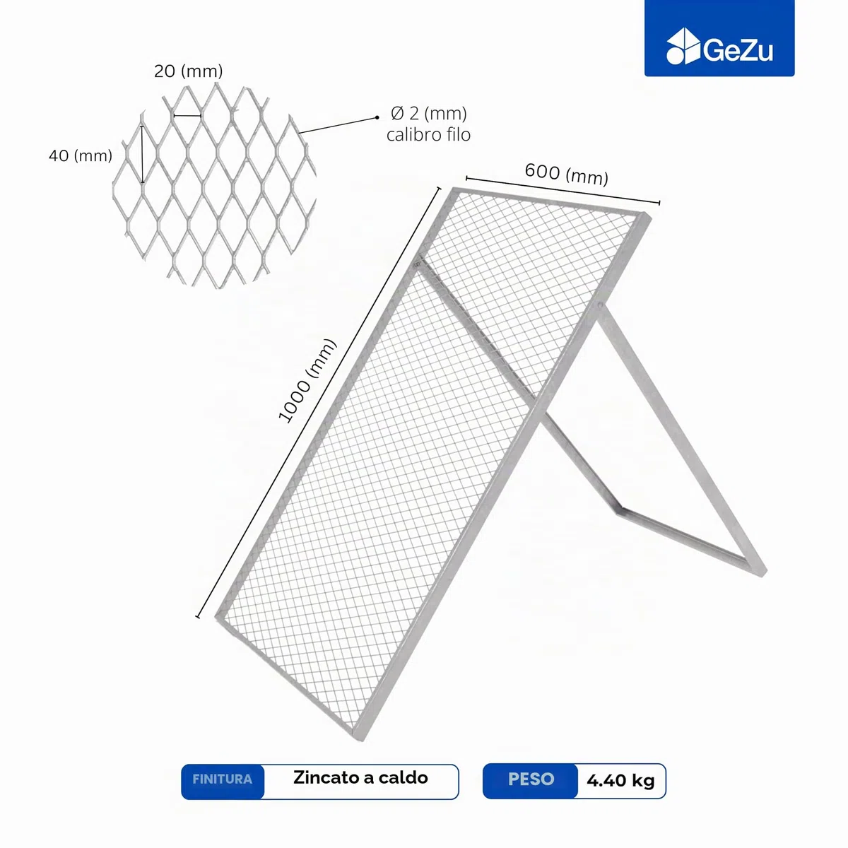 Setaccio per Terra 100 x 60 cm Zincato a Caldo Compost GeZu Impex