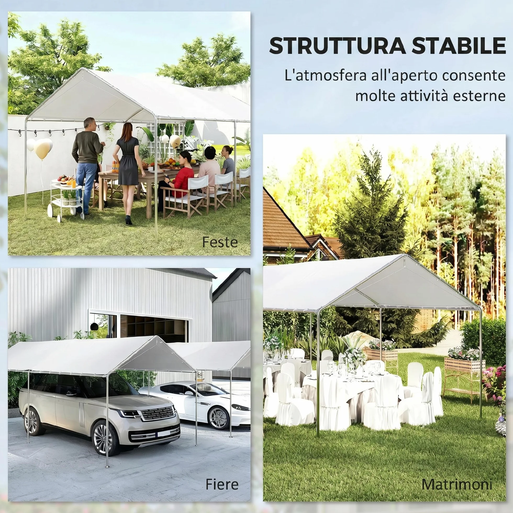 Outsunny Gazebo Copertura per Auto 6x3m Acciaio Zincato Bianco