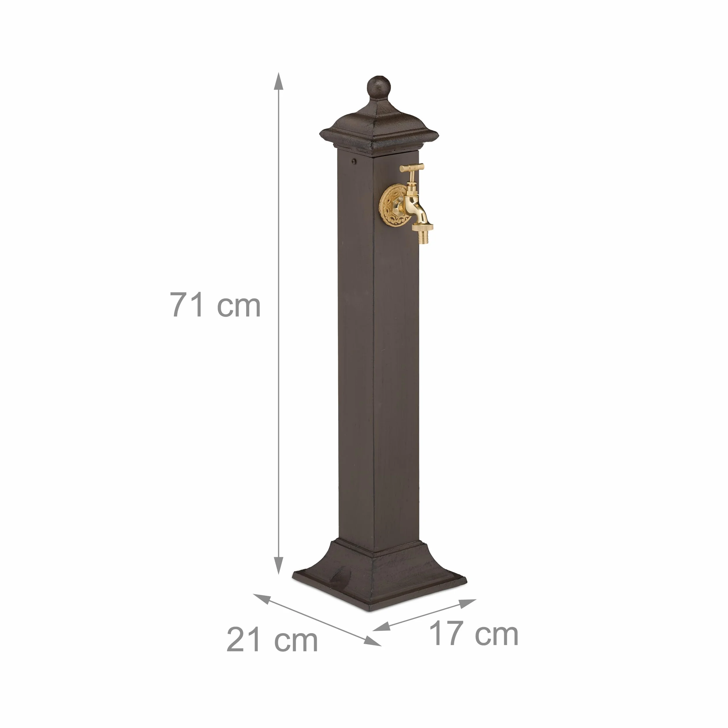 Relaxdays Fontana da Giardino in Stile Antico, Fontanella a Colonna con Rubinetto Acqua, HLP: 71x17x21 cm, Marrone Scuro