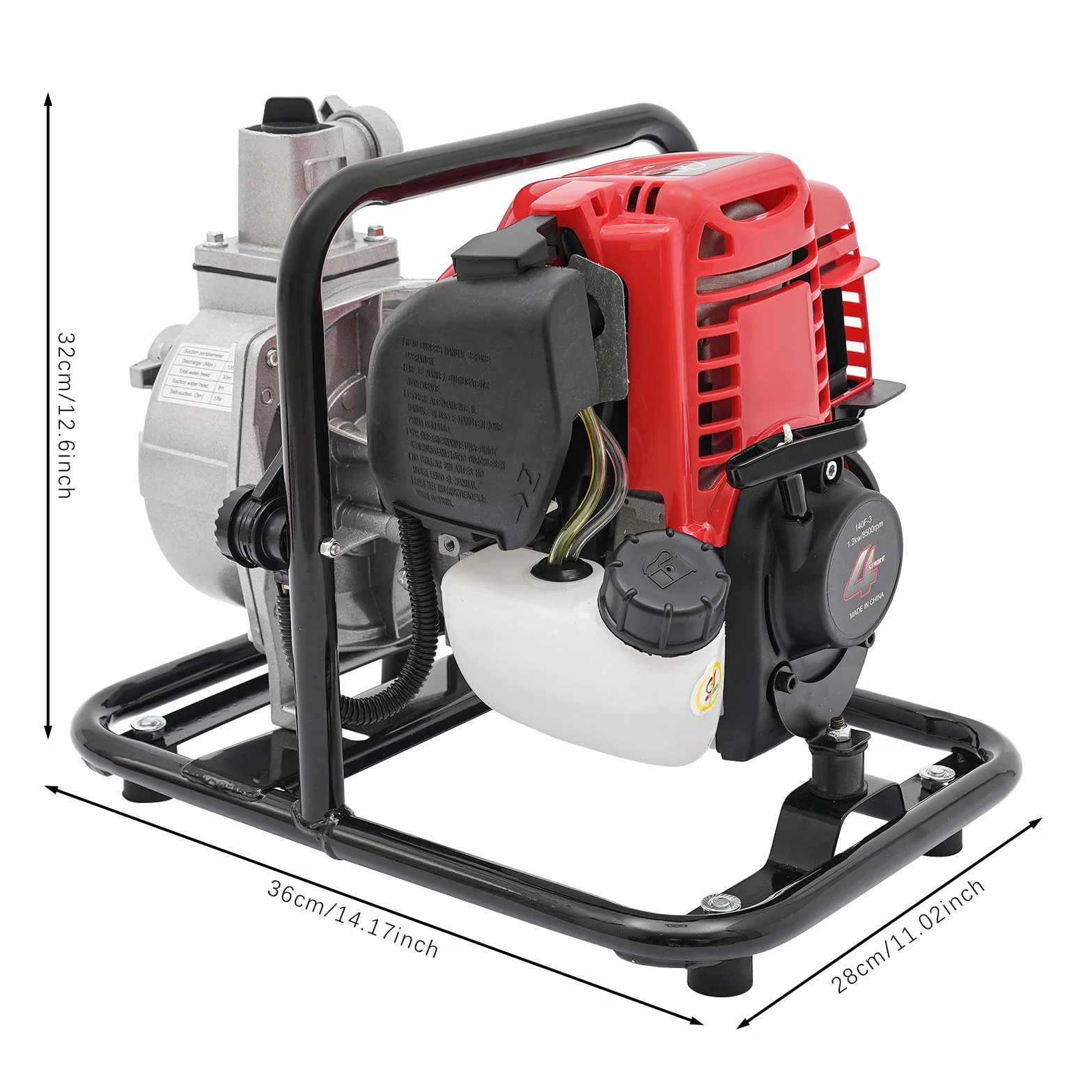 Pompa dell'acqua a benzina 38cc 1,2KW 30m 8500rpm motore 4 tempi base metallo maniglia
