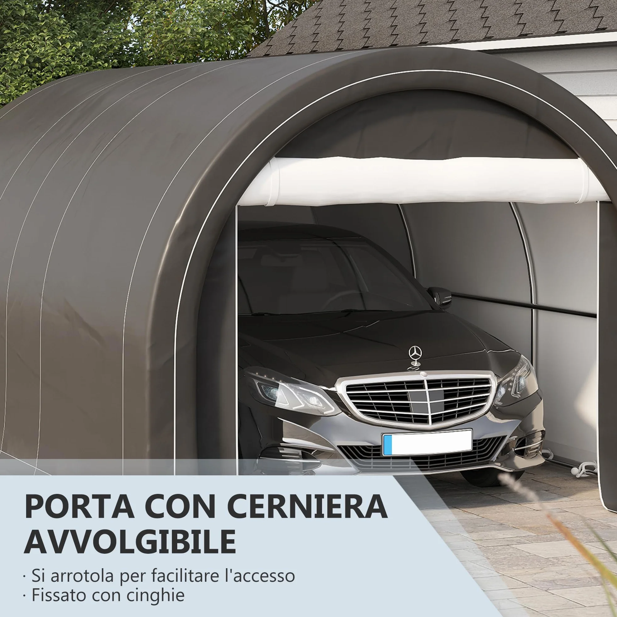 Outsunny Garage Auto Esterno Acciaio Zincato PE 500x300x240 cm Grigio