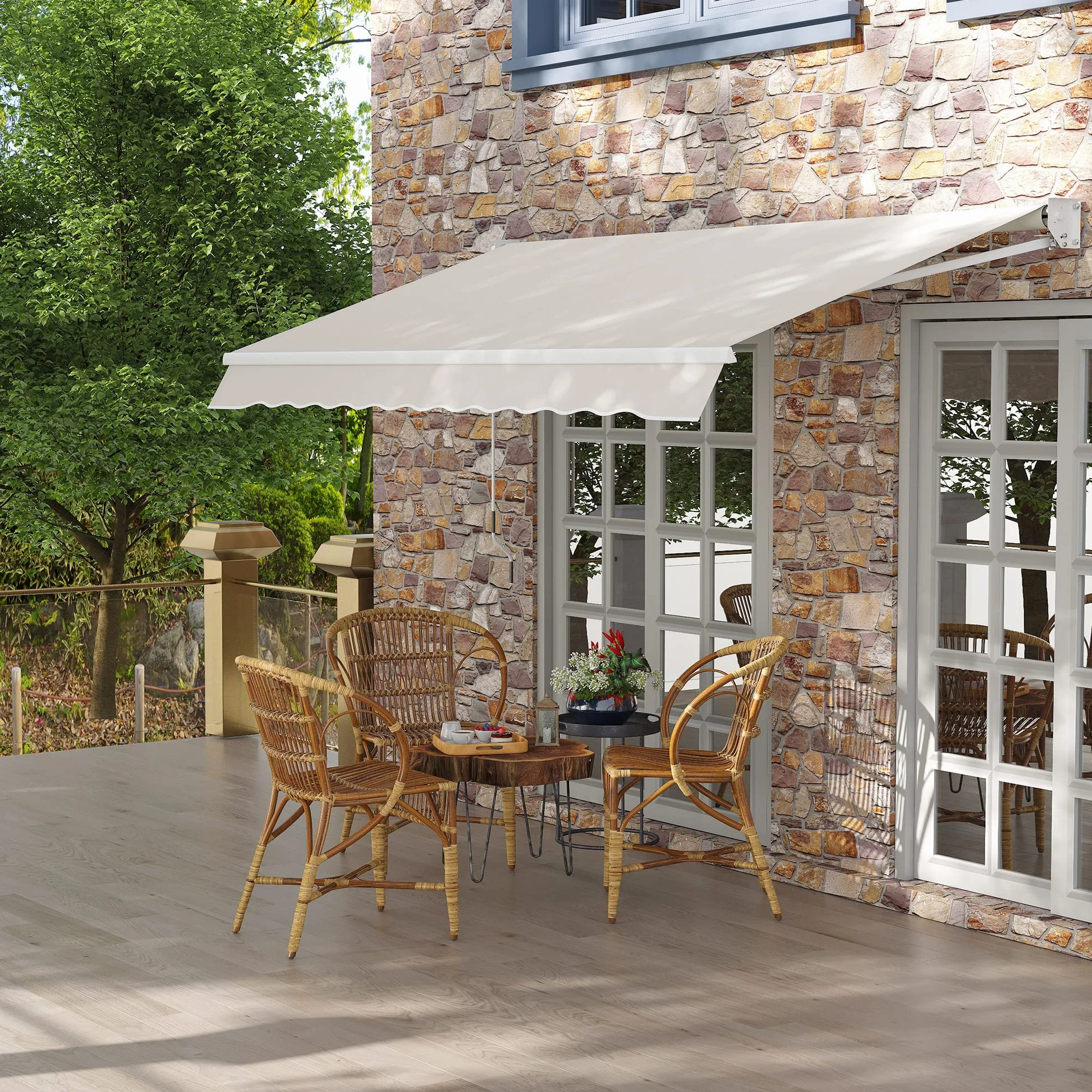 Outsunny Tenda da Sole 2x2.5 m a Bracci Manuali in Alluminio e Poliestere per Esterni, Bianco Crema