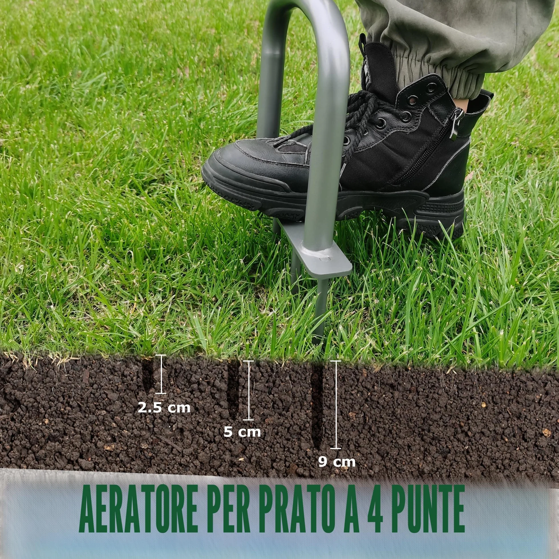 BARAYSTUS Arieggiatore manuale per prato Regolabile in altezza Arieggiatore manuale per terreni compatti e superfici erbose Ventilatore manuale con 4 punte