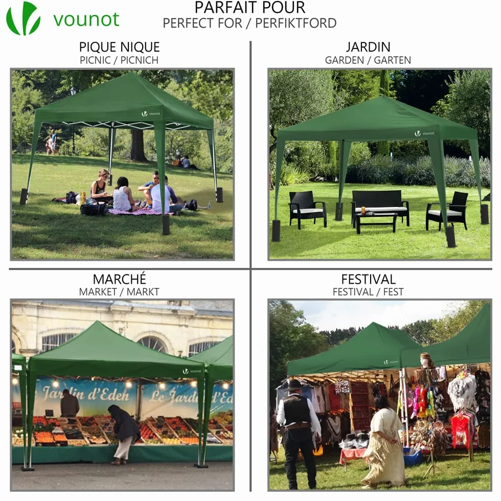 VOUNOT® Gazebo Pieghevole da Giardino 3x3 M Tenda Pop Up con 4 Sacchi di Sabbia e Sacca Trasporto Verde