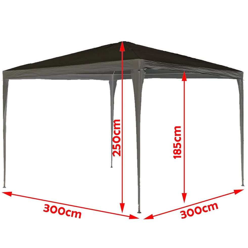 Bakaji Gazebo da Giardino 3x3 mt Struttura Tubolare in Metallo Telo PE Impermeabile Grigio