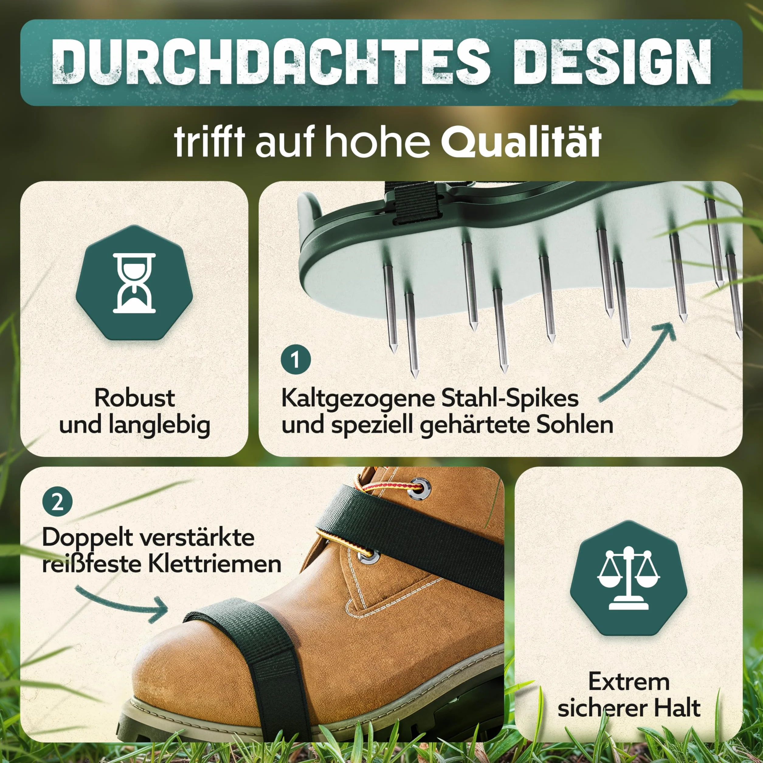 Scarpe per unghie Pro | scarpe da prato + scarpe da massetto | scarificatore e aeratore per la ventilazione del prato | Scarpe da prato premium per ventilare e sciogliere il prato