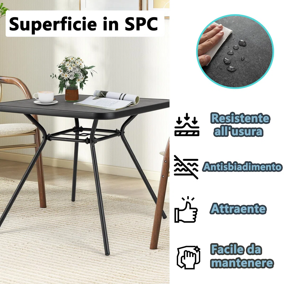 RELAX4LIFE Tavolo da Giardino 80x80x73cm SPC Metallo Foro Ombrellone φ4cm Portata 100KG