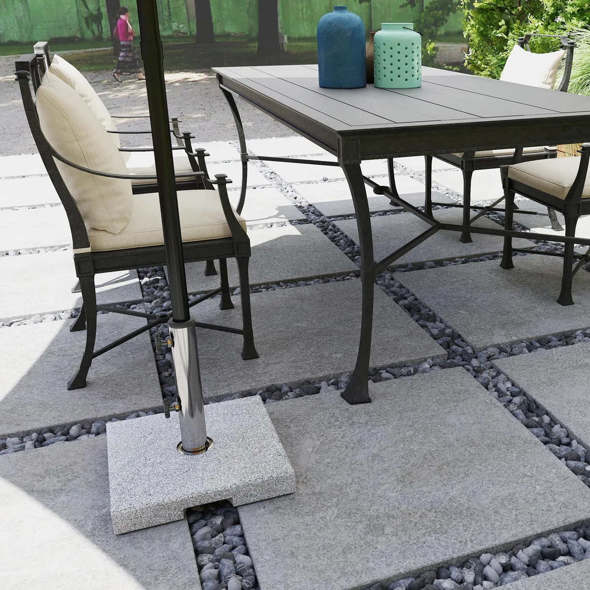 Outsunny Base per Ombrellone in Granito da 21 kg, Base Quadrata per Ombrelloni da Esterno con Maniglie e 2 Manopole Regolabili, Ideale per Giardino, Patio, Bordo Piscina, Grigio