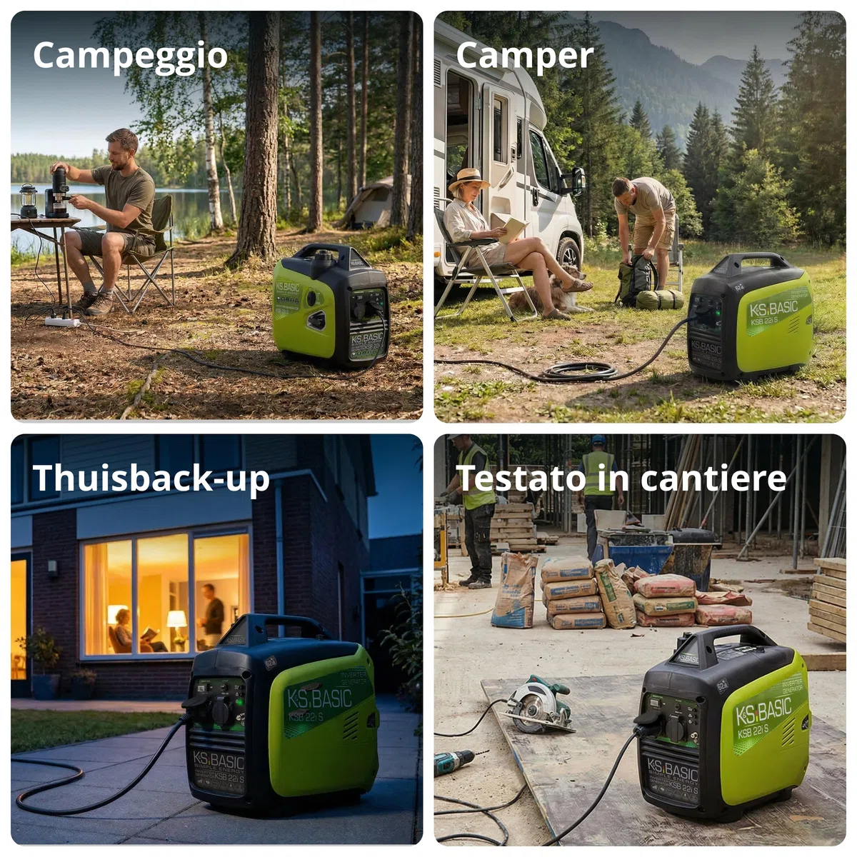 K&S BASIC KSB 22i S Generatore inverter 2000 W 4 Tempi Portatile Benzina Silenzioso per Campeggio Camper Pesca Caravan con Modalità Eco, 2x230 V Prese, Rame, Compatto Silenzioso Leggero